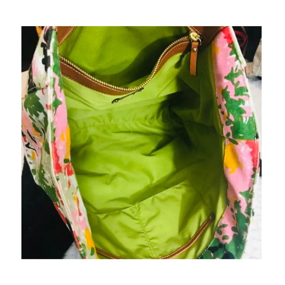 MILLY * Rare Calfskin Leather Floral Canvas Tote. Sensational! - Picture 6 of 14